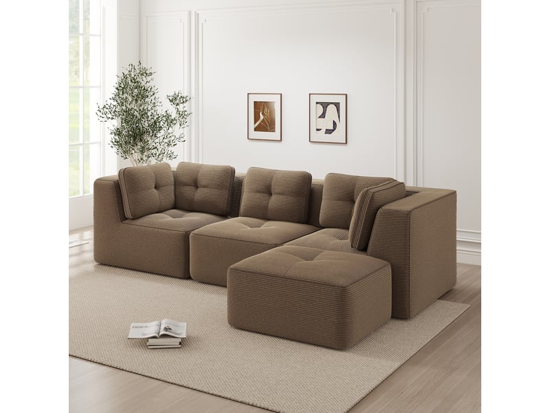 Canapé d’angle modulable 3 places velours côtelé marron – 297 x 177 x 69 cm Fay Lum - Conforama D