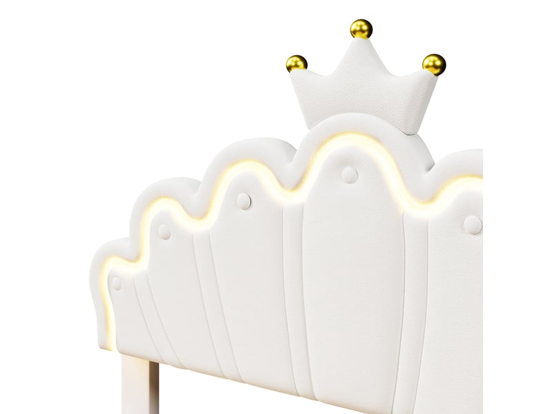  Lit enfant 140x200cm avec led, tiroirs, tête réglable, style princesse, sommier, pu blanc, sans matelas  - Conforama R