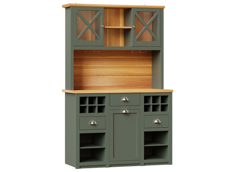 Armoire cuisine led 120x45x188 cm avec portes vitrées, cave à vin, étagères réglables, vert - Conforama D