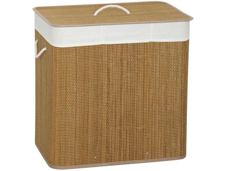  Panier à linge à 3 compartiments avec couvercle et sac lavable en bambou marron 60 × 40 × 60 cm  - Conforama A
