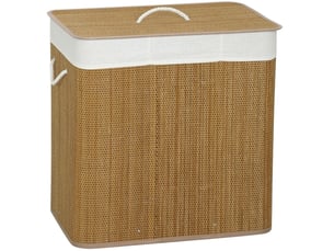 Panier à linge à 3 compartiments avec couvercle et sac lavable en bambou marron 60 × 40 × 60 cm