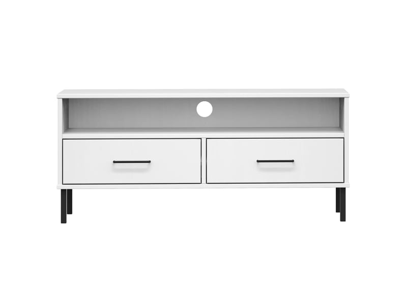  Meuble tv - banc tv - meuble de rangement avec pieds en métal blanc bois de pin massif oslo  - Conforama D