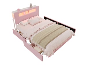 Lit avec rangement 140x200 cm <strong>COVREO </strong> <strong></strong> coloris rose