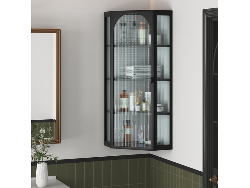  Armoire murale tcqpz d’angle 56 x 40 x 105 cm 4 niveaux de rangement métal et verre trempé noir  - Conforama E