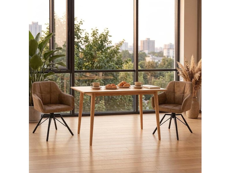 Chaise de salle à manger pivotante à 360° avec accoudoirs et dossier rembourré, lot de 2 en similicuir marron - Conforama E