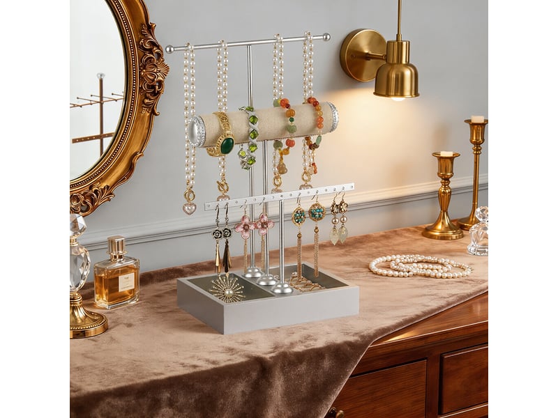  Organiseur à bijoux avec support, porte-boucles d’oreilles, colliers, bracelets, montres et bagues  - Conforama C