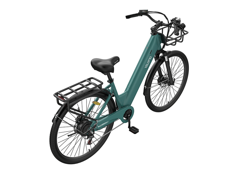  Velopro c1 pro vélo électrique 250w 36v 18ah 27.5*1.95 cadre ouvert adulte vélo de ville pour trajets quotidiens avec panier porte-bagons arrière écran lcd couleur capteur de vitesse frein à disque hydraulique 7 vitesses 25kmh  - Conforama A