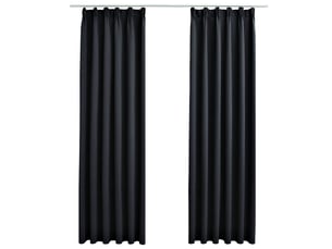 Lot de 2 rideaux occultants, rideaux black-out avec crochets noir 140x245 cm cf44883