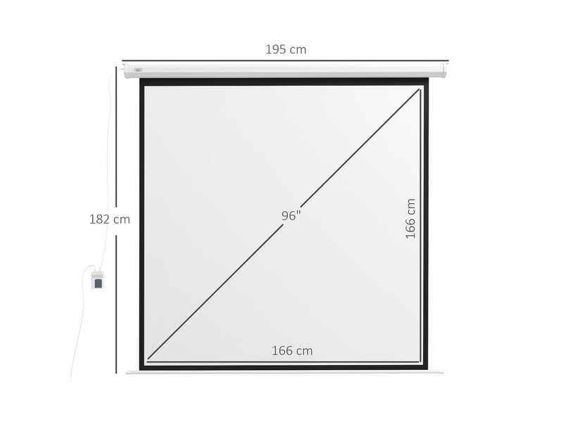  Écran de projection motorisé 96 pouces, 1:1 4k hd, 195l x 8l x 182h cm, fixation mural ou plafond avec télécommande  - Conforama C