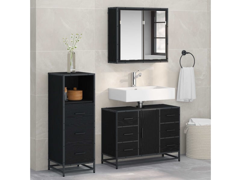  Ensemble de mobilier de salle de bain 3 pc chêne noir cf64362  - Conforama B