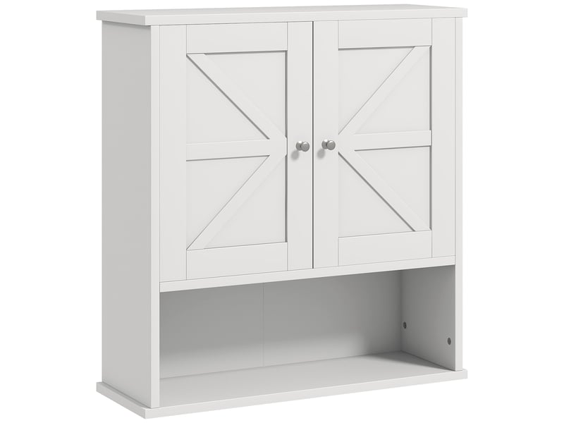  Meuble de salle de bain mural, style rustique, avec compartiments, étagère réglable, 2 portes, blanc  - Conforama A