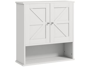Meuble de salle de bain mural, style rustique, avec compartiments, étagère réglable, 2 portes, blanc