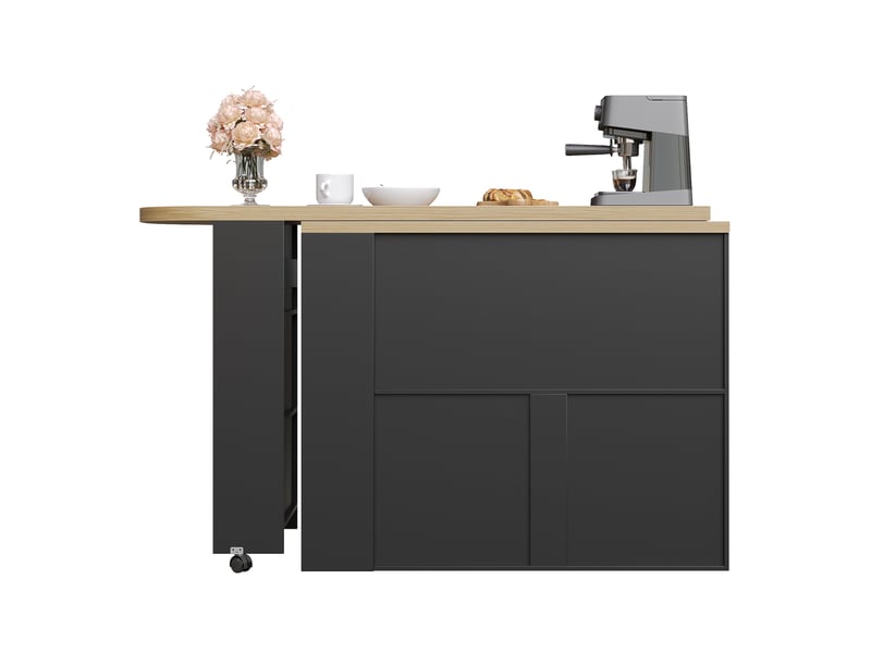  Table de bar extensible 135-205x39x100 cm avec éclairage led multicolore, roulettes freinées et rangement, mdf, noir  - Conforama R