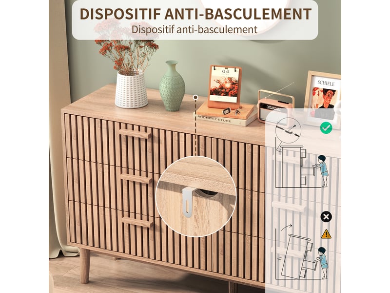  Meuble de rangement en bois, meuble profondeur 30cm, armoire à tiroirs avec dispositif anti-basculement, commode 6 tiroirs, commode d'enfant  - Conforama W
