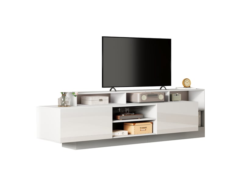  Meuble tv 190x40x48,5 cm, espace de rangement ouvert avec éclairage led pour téléviseurs jusqu'à 70 pouces  - Conforama C