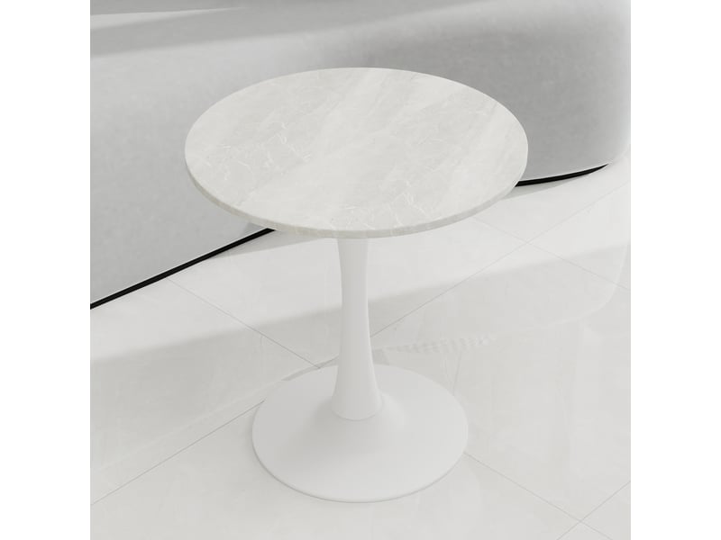 Table basse ronde à pieds hauts avec plateau en marbre artificiel, style moderne minimaliste, pour salon, blanc  - Conforama C