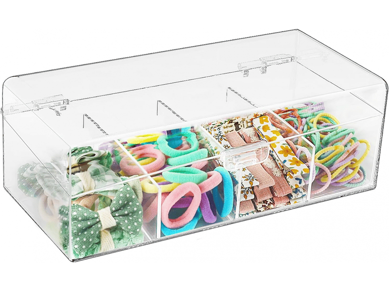  Organisateur d'accessoires cheveux pour filles, boîte transparente à compartiments, scrunchies et noeuds empilable pour salle de bain  - Conforama A