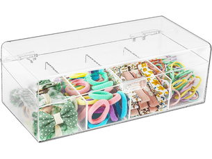 Organisateur d'accessoires cheveux pour filles, boîte transparente à compartiments, scrunchies et noeuds empilable pour salle de bain