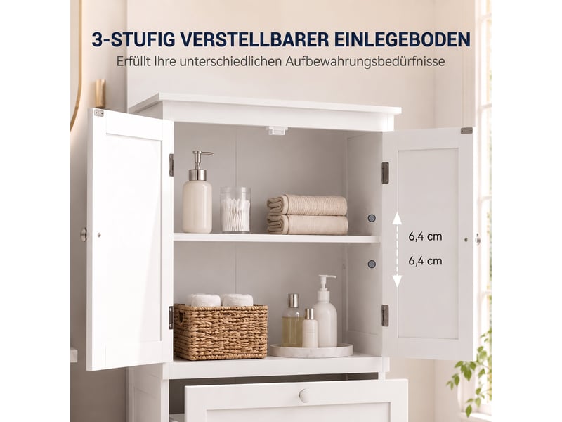Meuble de salle de bain 2 portes 2 tiroirs en mdf blanc 60x30x110 cm - Conforama E