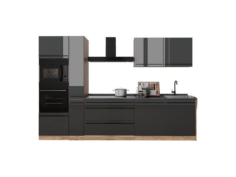  Vicco cuisine, anthracite haute brillancechêne doré, 310cm plan de travail chêne doré  - Conforama E