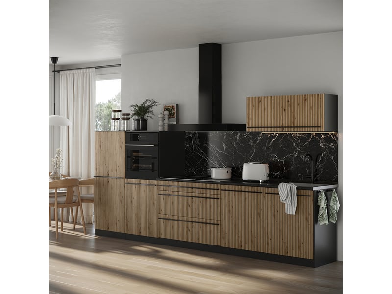 Vicco cuisine, chêne artisananthracite, 340cm sans plan de travail - Conforama C
