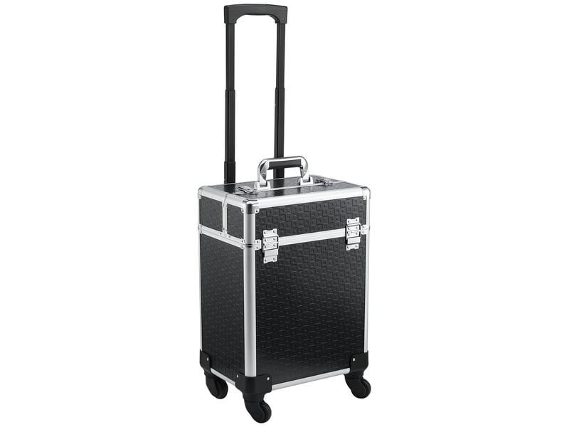  Valise trolley maquillage mallette cosmétique vanity poignée télescopique réglable 34l x 24l x 52h cm alu. Noir  - Conforama A