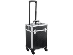 Valise trolley maquillage mallette cosmétique vanity poignée télescopique réglable 34l x 24l x 52h cm alu. Noir