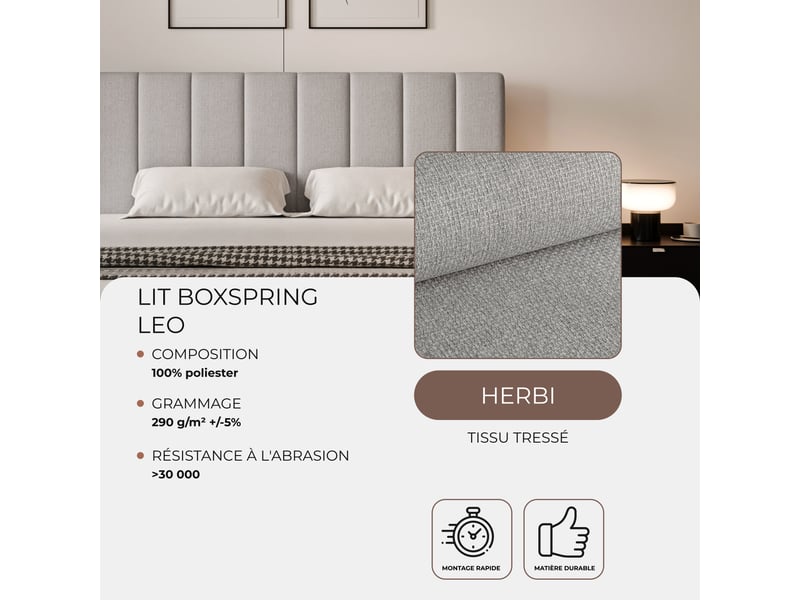  Lit coffre leo - 160x200 cm - avec matelas et surmatelas - tissu tissé chiné - gris LEO - Conforama C
