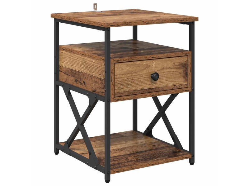  Table de chevet - cabinet de chevet - table de nuit 2 pièces bois ancien 40 x 42 x 55 cm  - Conforama E