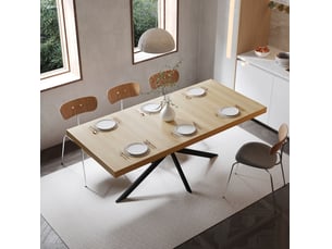 Table de salle à manger extensible 140-180 cm 4 à 6 places, mdf et métal noir avec rangement caché intégré