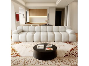 Canapé droit 3 places compressé 300x100x68 cm en mousse douce et tissu chenille couleur blanc, moderne
