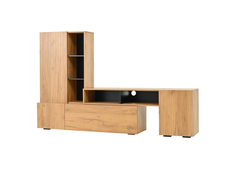  Ensemble meuble tv mural extensible 174-265 cm bois et noir avec vitrine  - Conforama E