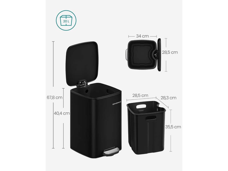  Poubelle de cuisine à pédale 34 x 28,5 x 40,4 cm avec seau intérieur pratique design moderne en acier noir 12_0011581  - Conforama B