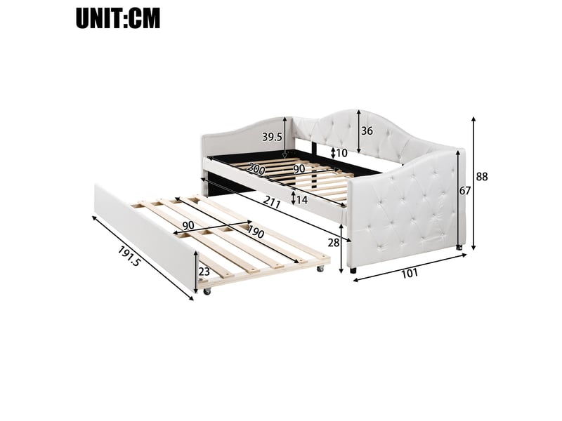  Lit banquette 90x200 avec lit gigogne 90x190, canapé lit simple en lin, beige  - Conforama C