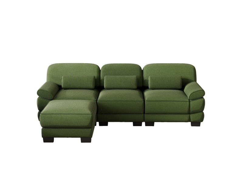Canapé d’angle modulable 3 places 265x161x94 cm velours côtelé vert - Conforama D
