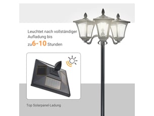 Lanterne solaire de jardin 3 feux led 120 lm, inox noir, 51,5 x 47 x 182,5 cm, ip44