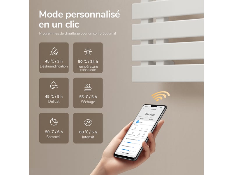  Sèche-serviettes électrique intelligent emke 1000 x 500 mm 320w, radiateur salle de bain connecté wifi, blanc  - Conforama D
