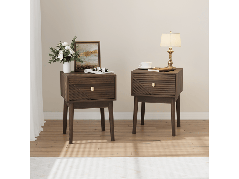  Lot de 2 tables de chevet 40x40x55 cm, finition noyer avec poignées métal  - Conforama B