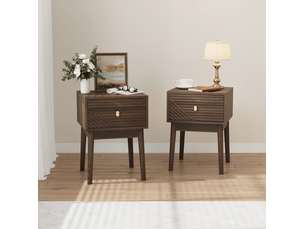 Lot de 2 tables de chevet 40x40x55 cm, finition noyer avec poignées métal