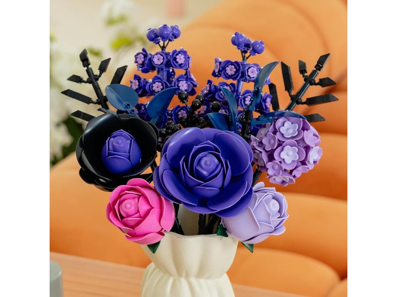 757 pièces bouquet de roses violettes en blocs de construction, fleurs à monter, décoration maison et bureau, cadeau - Conforama E