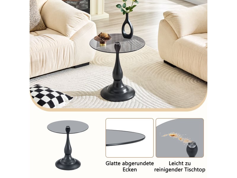  Table basse forme ronde style moderne piètement stable table compacte plateau en verre trempé  - Conforama D