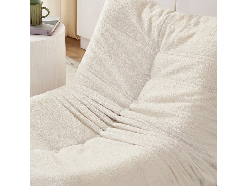  Fauteuil relax au sol beige en tissu bouclette avec repose-pieds, 90 x 100 x 70 cm pour lire et se détendre  - Conforama D