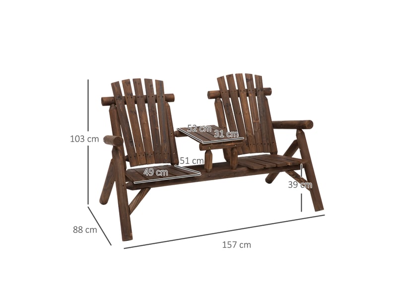  Banc de jardin avec table, mobilier de jardin, banc, 2 chaises, bois massif, marron, 157 x 88 x 103 cm  - Conforama E
