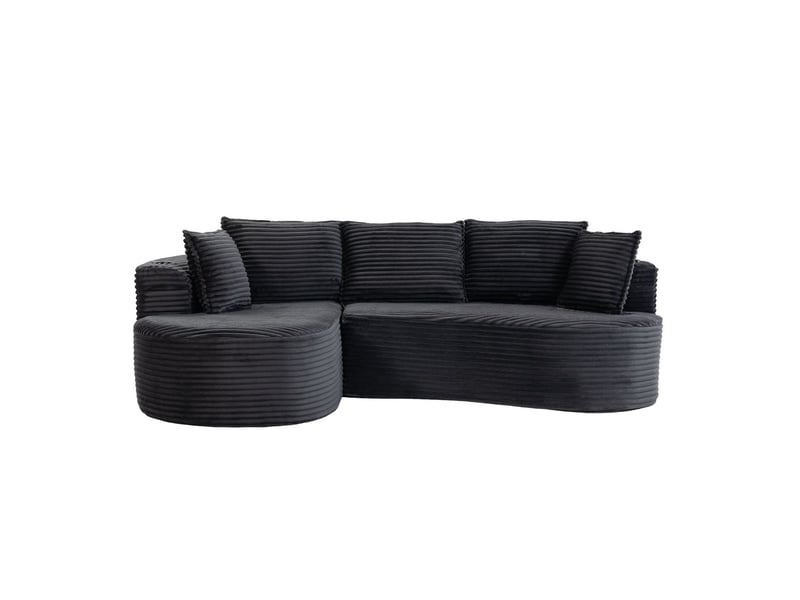  Canapé revêtement en cord toucher doux matière respirante porte-gobelet et poche de rangement mousse haute densité coussins inclus  - Conforama A