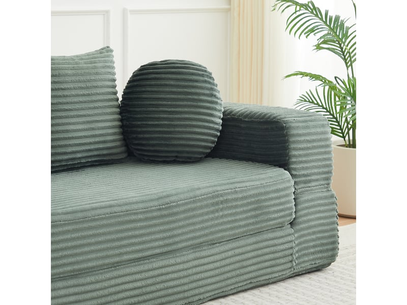 Canapé convertible rond 4-en-1 en velours côtelé vert Fay Lum - Conforama E