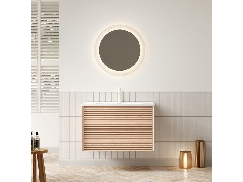  Meuble sous vasque suspendu avec 2 tiroirs à fermeture amortie et vasque blanche en céramique 81 × 46,5 × 51,5 cm  - Conforama D