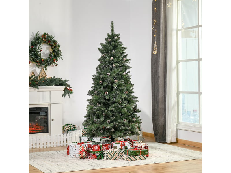  Sapin de noël artificiel aspect enneigé 180h cm 50 pommes de pin 718 branches épines imitation nordmann grand réalisme  - Conforama C
