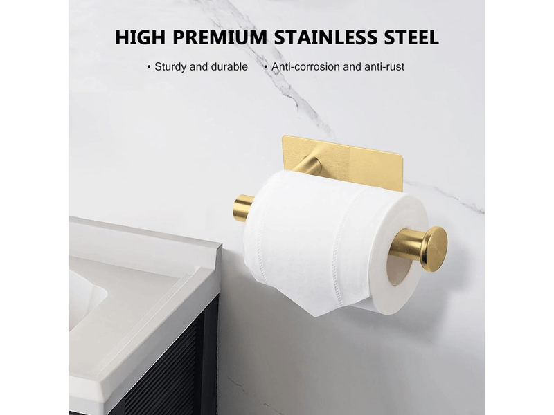  Porte-papier toilette en acier inoxydable, sans perçage, adapté à la salle de bain et à la cuisine, carré doré  - Conforama B