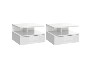 Ensemble de 2 tables de chevet murales modernes avec tiroir et étagère en bois, 35 x 32 x 22,5 cm, blanc brillant