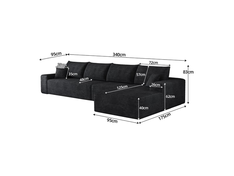 Canapé d’angle modulaire 340x175x83 cm 4 places noir - Conforama E